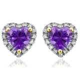 Heart Gemstone Stud Earrings with Diamond Frame