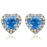 Heart Gemstone Stud Earrings with Diamond Frame