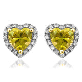 Heart Gemstone Stud Earrings with Diamond Frame