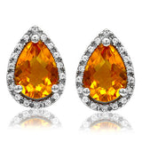 Pear Gemstone Stud Earrings with Diamond Frame