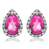 Pear Gemstone Stud Earrings with Diamond Frame