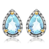 Pear Gemstone Stud Earrings with Diamond Frame