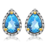 Pear Gemstone Stud Earrings with Diamond Frame