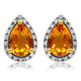 Pear Gemstone Stud Earrings with Diamond Frame