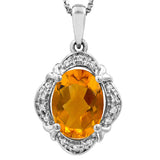 Vintage Inspired Oval Gemstone Pendant with Diamond Frame