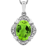 Vintage Inspired Oval Gemstone Pendant with Diamond Frame