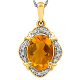 Vintage Inspired Oval Gemstone Pendant with Diamond Frame