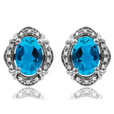 Vintage Inspired Oval Gemstone Earrings with Diamond Frame