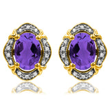 Vintage Inspired Oval Gemstone Earrings with Diamond Frame