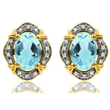 Vintage Inspired Oval Gemstone Earrings with Diamond Frame