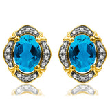 Vintage Inspired Oval Gemstone Earrings with Diamond Frame