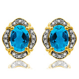 Vintage Inspired Oval Gemstone Earrings with Diamond Frame