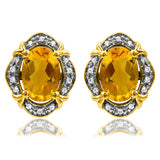 Vintage Inspired Oval Gemstone Earrings with Diamond Frame