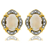 Vintage Inspired Oval Gemstone Earrings with Diamond Frame