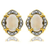 Vintage Inspired Oval Gemstone Earrings with Diamond Frame