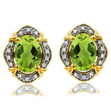 Vintage Inspired Oval Gemstone Earrings with Diamond Frame