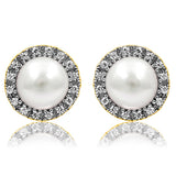 Pearl Stud Earrings with Diamond Frame