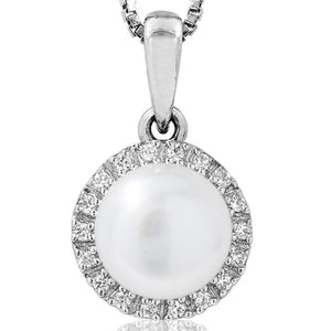 Pearl Halo Pendant with Diamond Frame