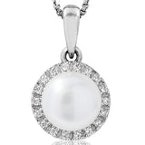 Pearl Halo Pendant with Diamond Frame