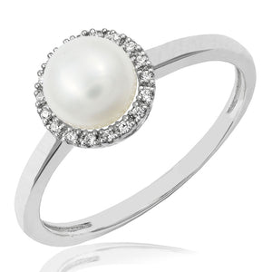 Pearl Halo Diamond Ring