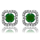 Clover Gemstone Stud Earrings with Diamond Frame