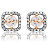 Clover Gemstone Stud Earrings with Diamond Frame