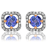 Clover Gemstone Stud Earrings with Diamond Frame