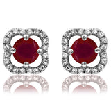 Clover Gemstone Stud Earrings with Diamond Frame