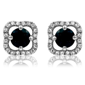 Clover Gemstone Stud Earrings with Diamond Frame