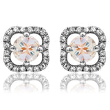 Clover Gemstone Stud Earrings with Diamond Frame