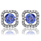 Clover Gemstone Stud Earrings with Diamond Frame