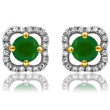 Clover Gemstone Stud Earrings with Diamond Frame