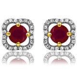 Clover Gemstone Stud Earrings with Diamond Frame