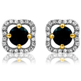 Clover Gemstone Stud Earrings with Diamond Frame