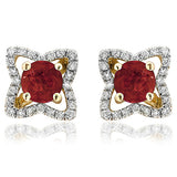 Cross Gemstone Stud Earrings with Diamond Frame