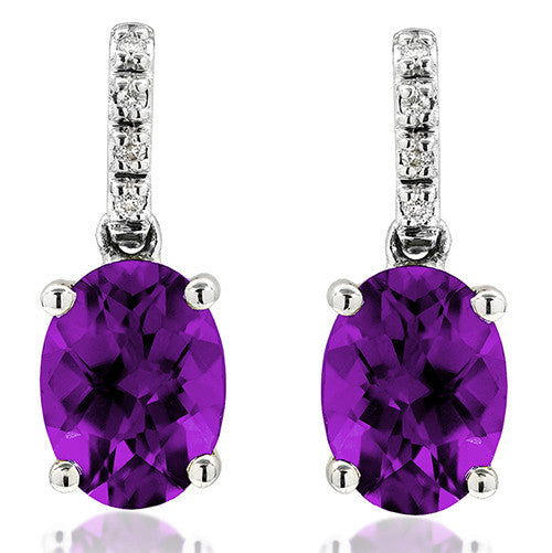 Oval Gemstone Earrings with Diamond Accent