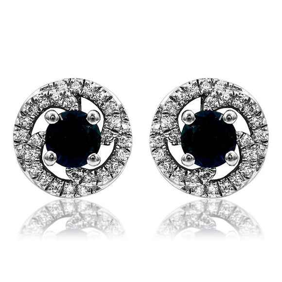 Gemstone Swirl Stud Earrings with Diamond Frame