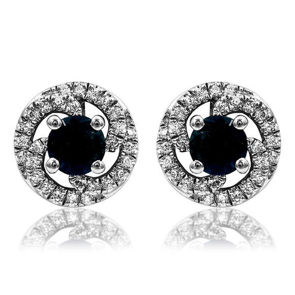 Gemstone Swirl Stud Earrings with Diamond Frame