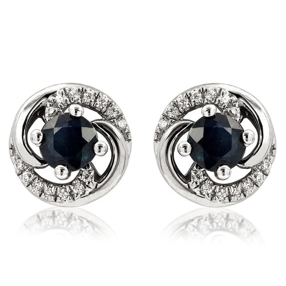 Gemstone Swirl Stud Earrings with Diamond Accent