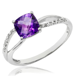 Cushion Gemstone Ring with Diamond Accent and Split Shoulders