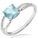 Cushion Gemstone Ring with Diamond Accent and Split Shoulders