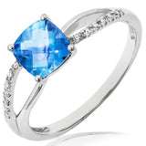 Cushion Gemstone Ring with Diamond Accent and Split Shoulders