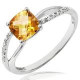 Cushion Gemstone Ring with Diamond Accent and Split Shoulders