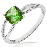 Cushion Gemstone Ring with Diamond Accent and Split Shoulders