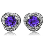 Gemstone Whirl Stud Earrings with Diamond Frame