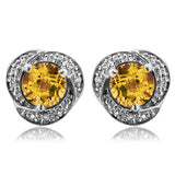 Gemstone Whirl Stud Earrings with Diamond Frame