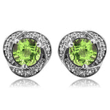 Gemstone Whirl Stud Earrings with Diamond Frame