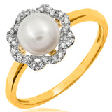 Floral Pearl Ring with Diamond Frame