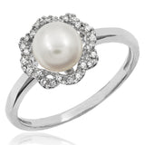 Floral Pearl Ring with Diamond Frame