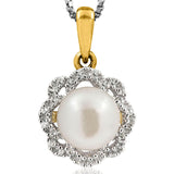 Floral Pearl Pendant with Diamond Frame